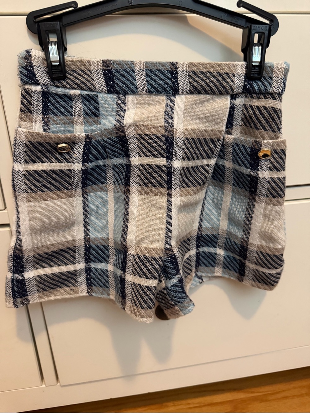 Plaid High-Waist Girls Shorts in Navy and Cream